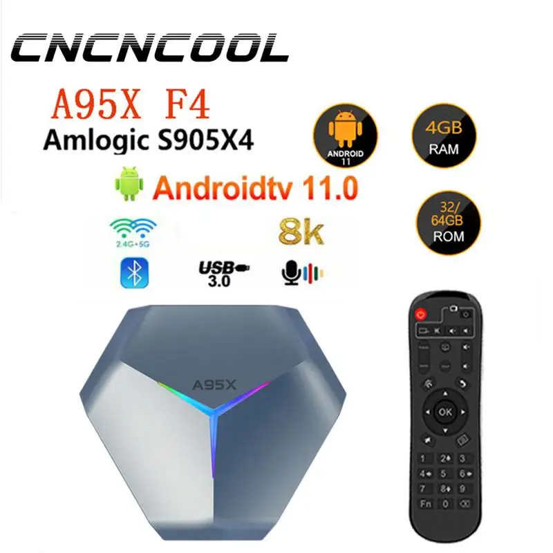 

New Cncncool A95X F4 RGB Light Smart TV Box Android 11 Amlogic S905X4 4G 64GB 32G Wifi BT Media Player A95XF4 4G128G Set Top Box