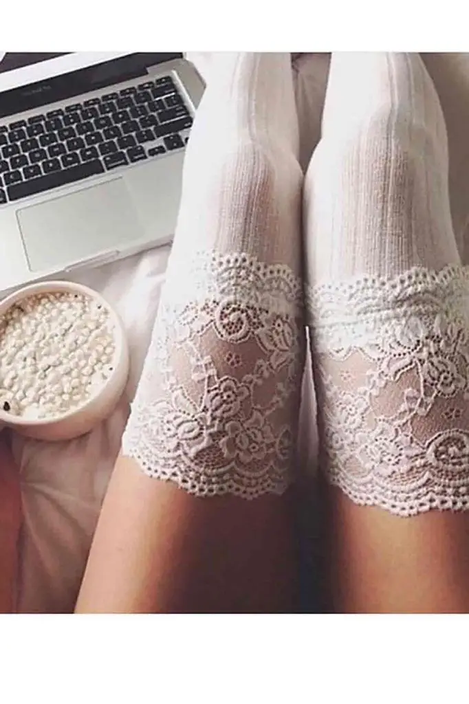 Frohe Sehen Duft Geraffte Mesh Über Dem Knie Strumpf Socken Weiß