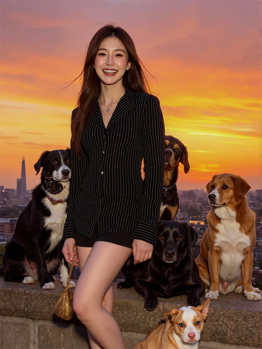 ストライプセクシーな黒シャツ Kpop ブラウス女性のための作業トップス秋装飾インレモンルパスカフユニークな仕事赤輝く