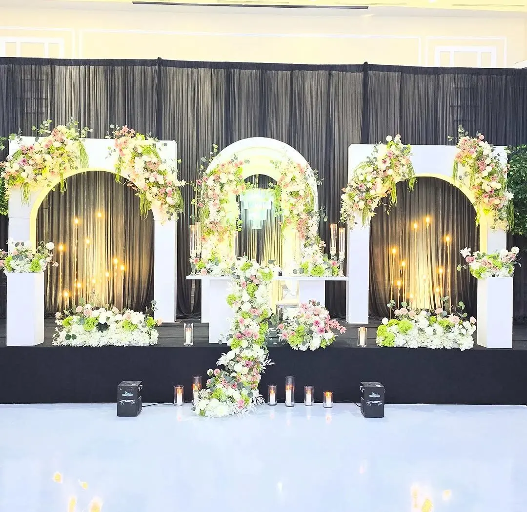 Precio del fabricante Pvc telón de fondo arco boda acrílico escenario telones de fondo arco 3 piezas telón de fondo ondulado