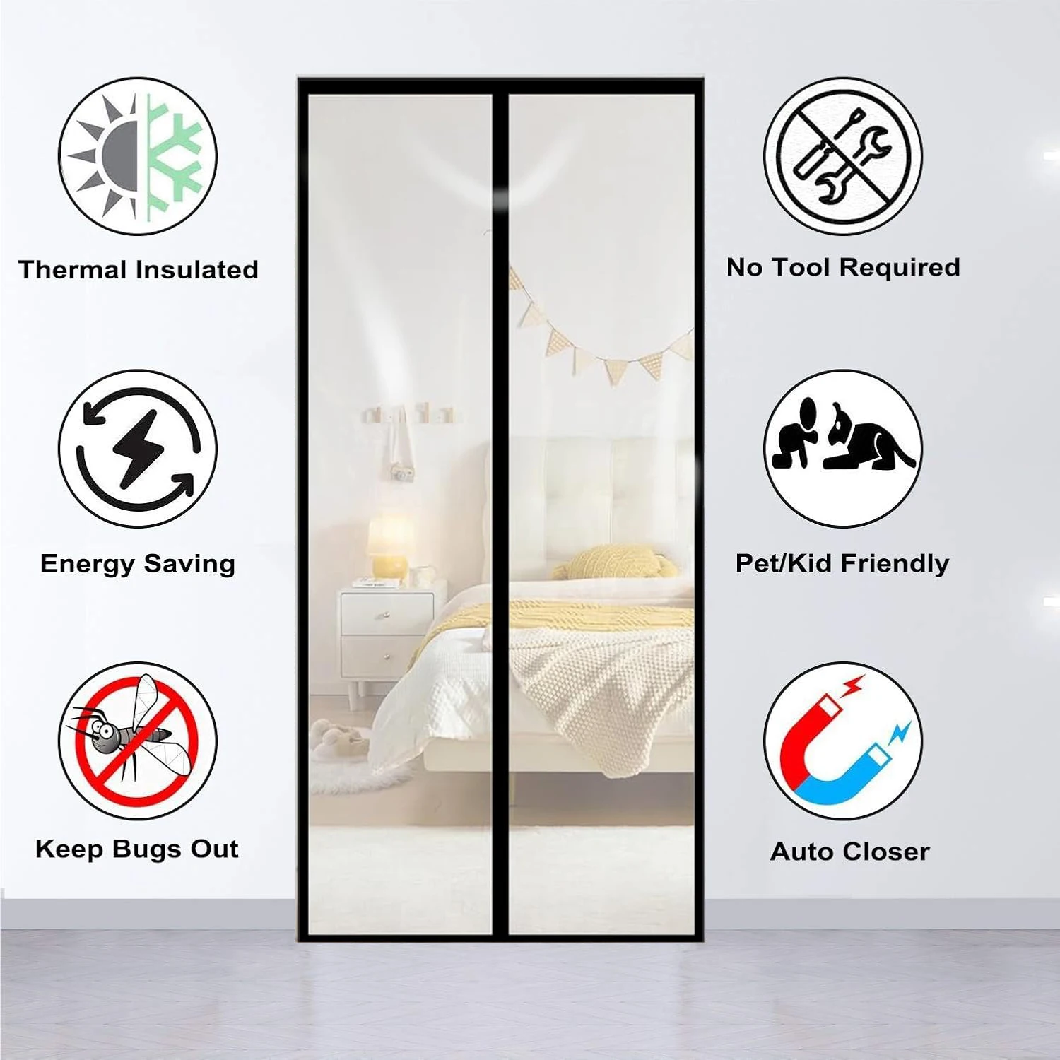 Magnetic Transparent Air Conditioning Door Curtain Self-Priming Thermal Insulated Windproof Smoke Proof No Drill