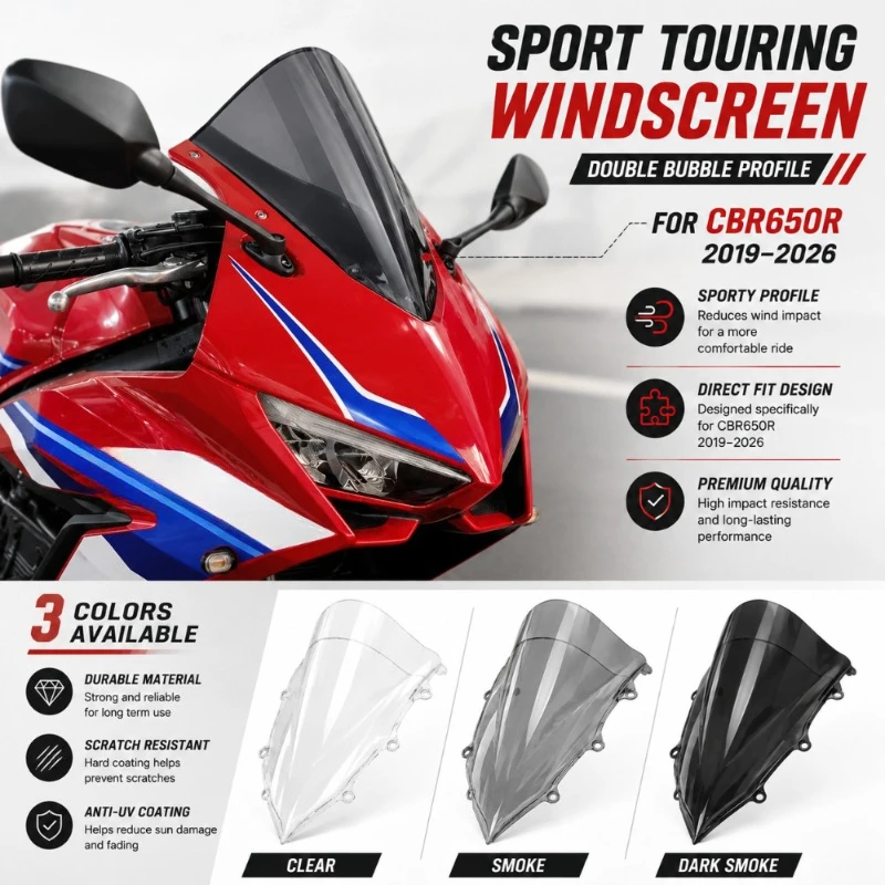 For  CBR650R CBR 650R 650 R 2019-2026  Race High Windscreen Sport Touring Windshield Double Bubble Deflector Series
