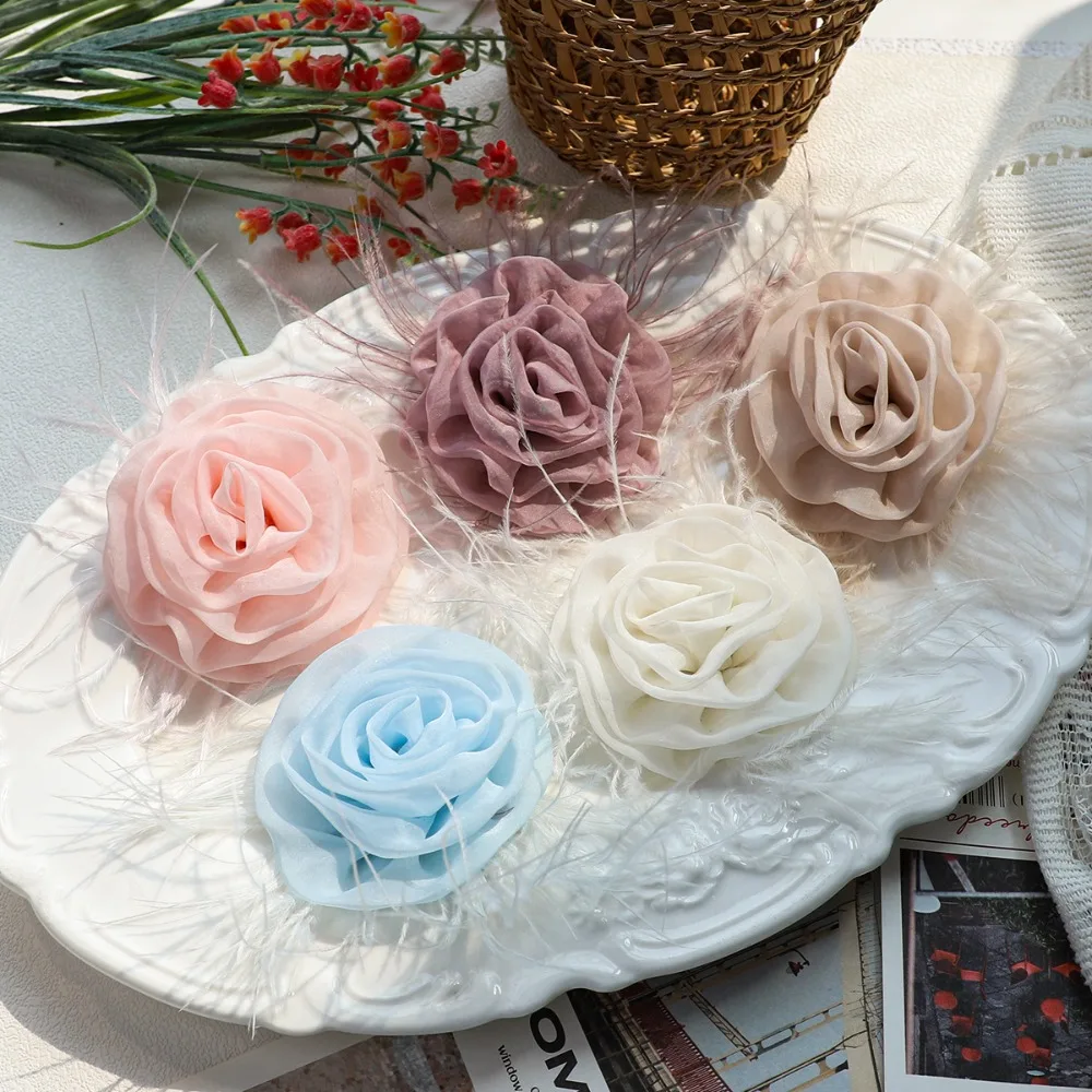 Cloth Organza Flower Decor Organza Flower Soft Light Texture DIY Garment Trimming Natural Ostrich Plume