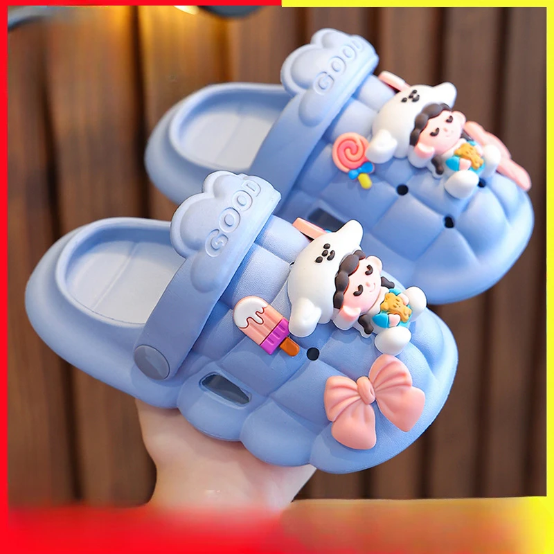 Kid Summer Slippers Boy Girl Shoes Cute Cartoon Anime Baotou Type Hole Sandals Slippers Child Breathable Non-slip Beach Slippers