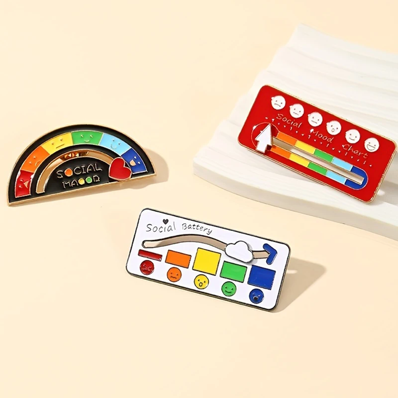 New Social Mood Brooch Removable Mood Battery Pin Badge Alloy Enamel Pins Childhood Pin Denim Button Laple Gift Creative Jewelry