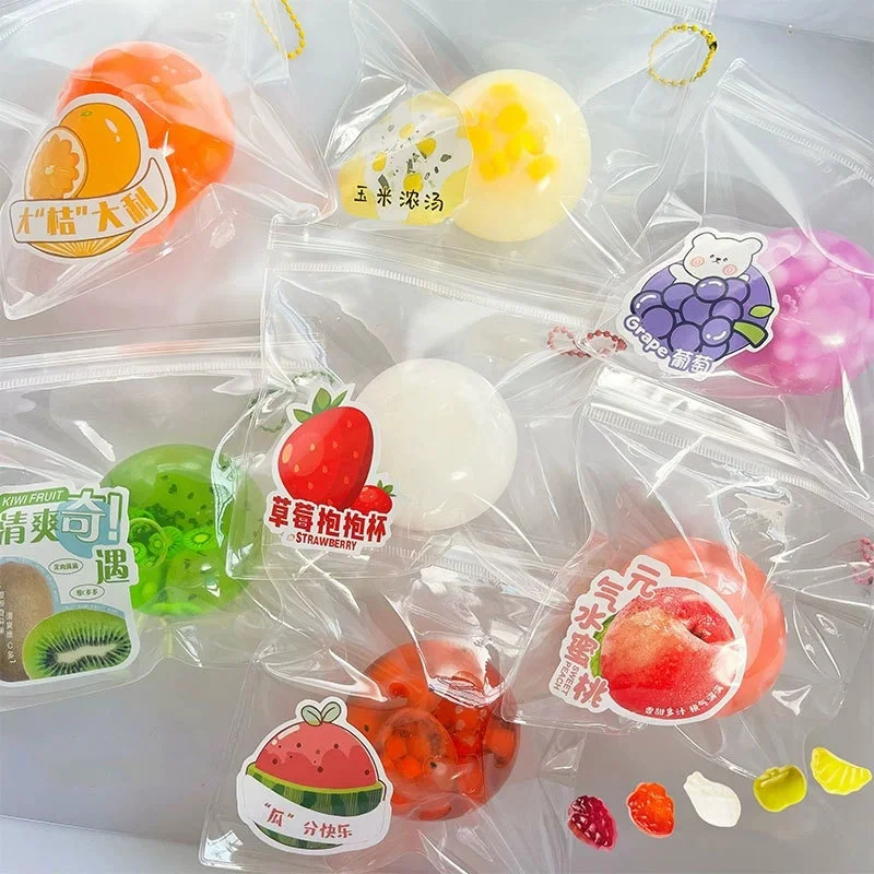 Orange Grape Peach Water Feel Squeeze Ball Toy Pectin Texture Quick Rebound Fruit Inner Pop Bead Burst Anxiety Relief Adult Gift