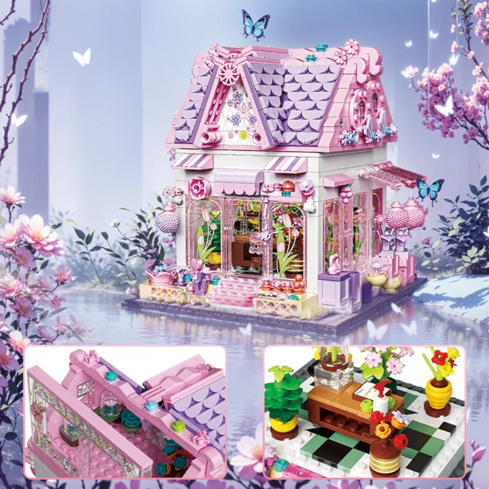 33223 705 STKS Romantische Roze Bloem Huis Building Serie Blok Assemblage Model Charmant Cottage DIY Cadeau voor Kinderen Volwassenen