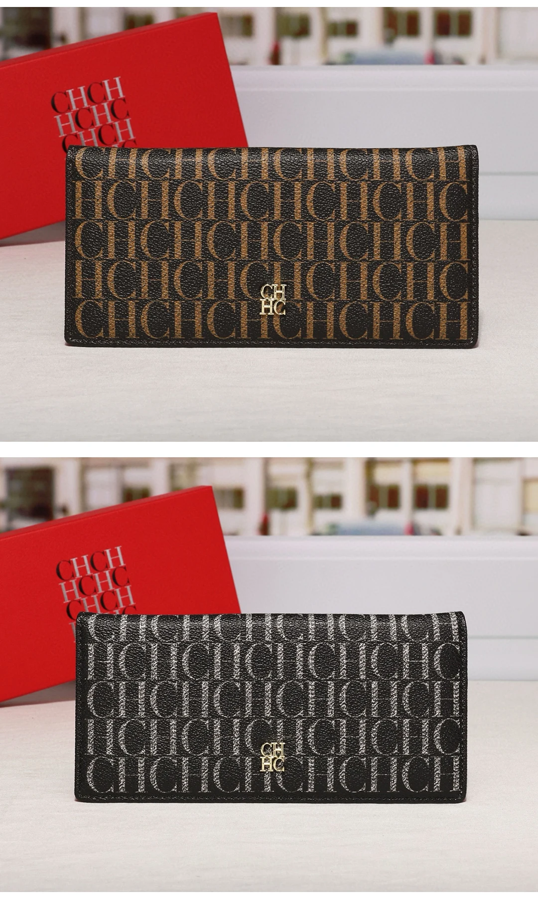 CH Damen Alltags-Geldbörse, bunt, Monogramm, Gold-Logo, mehrere Kartenfächer, Reißverschluss-Münzfach, Druckknopfverschluss, All-Match-Geldbörse – Detail 8