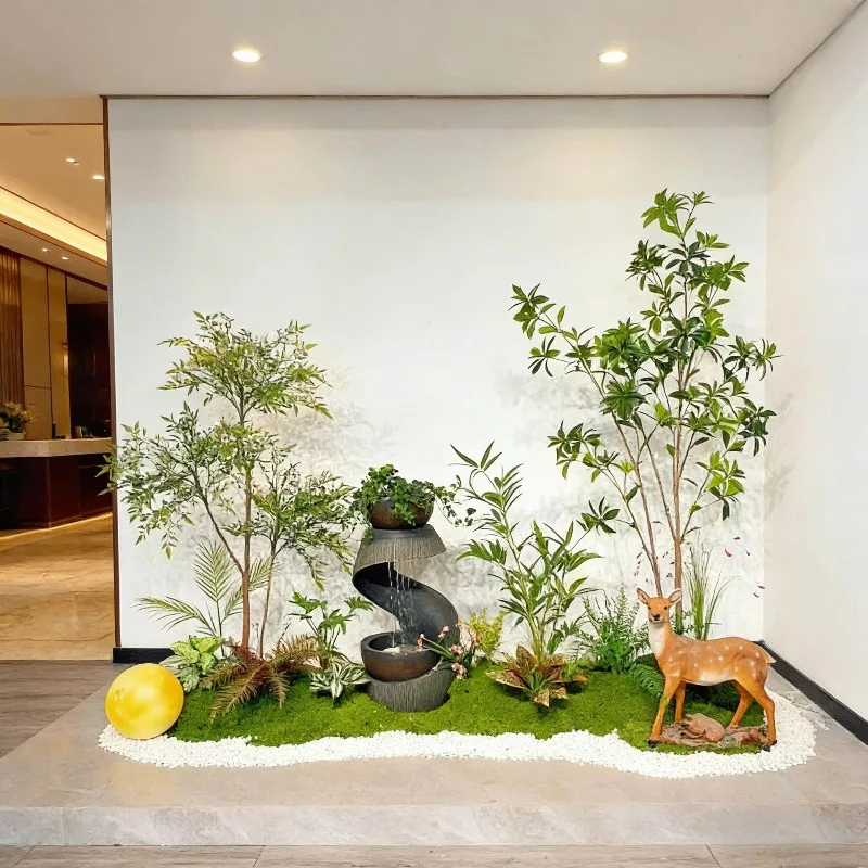 Indoor simulation green plant landscaping villa hotel lobby image wall flowing water ornament landscape domestic circulation wat