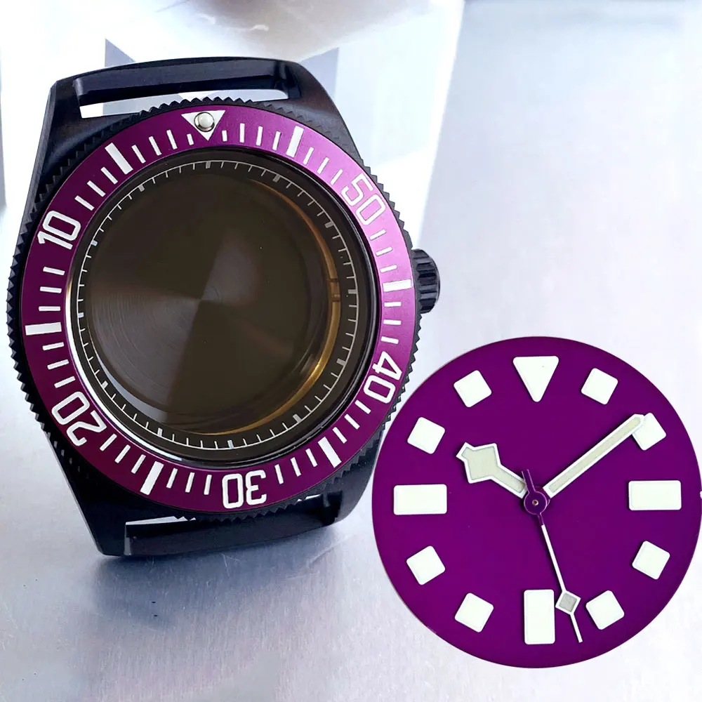 

42mm FXD 200M Dive Purple Blue PVD Black Titanium Watch Case Dial Hand Sapphire Fit NH35 NH36 NH34 PT5000 SW200 Watch Part