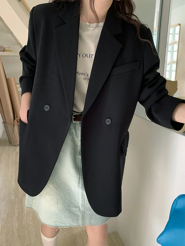 Bla Casual Sle Women's Suit Jaet 2025 New Simple High-End Drape Loose Briti Sle Small Size Westward Clothes