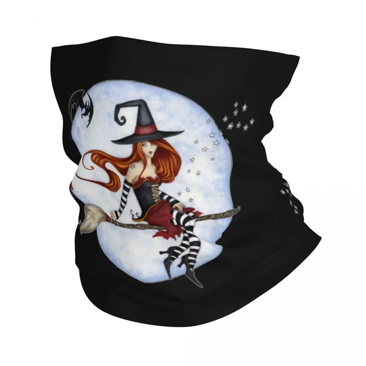 Halloween Witch Moonlight Ride Bandana Winter Neck Warmer Men Windproof Wrap Face Scarf for Hiking Goth Occult Gaiter Headband