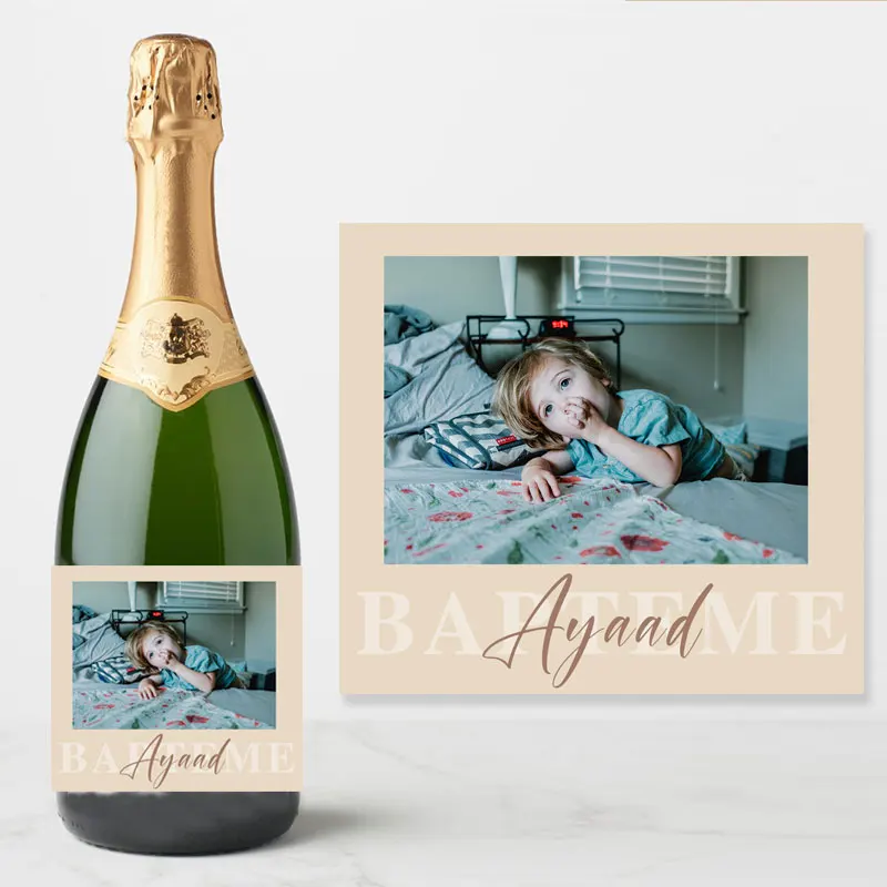 Personalizado champanhe garrafa de vinho adesivos personalizado festa de noivado do casamento baptismo aniversário chá de fraldas impressão foto