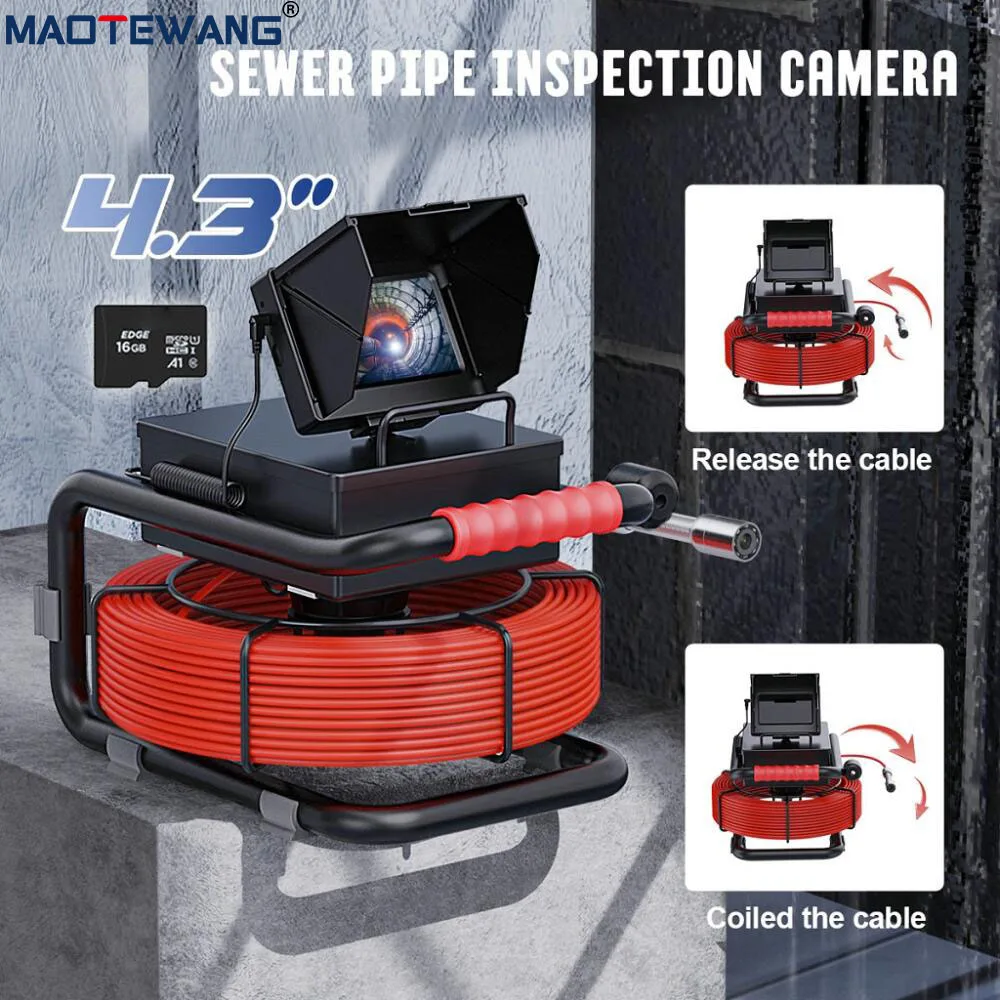 

MAOTEWANG-Industrial Endoscope Camera, Sewer Pipe Inspection, DVR Drain, Sewer Pipeline, 4.3 Monitor, Waterproof IP68, 17mm