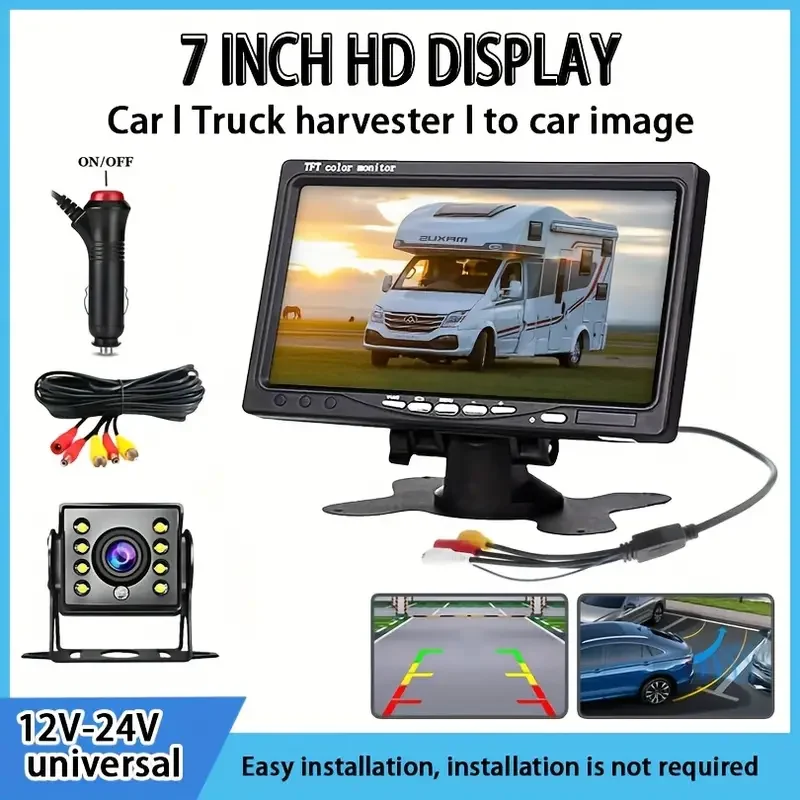 7inch Desktop Monitor with 8LED Rear View Backup Camera, Touch Button, Reverse Parking System, Plug and Play for Trucks & Cars