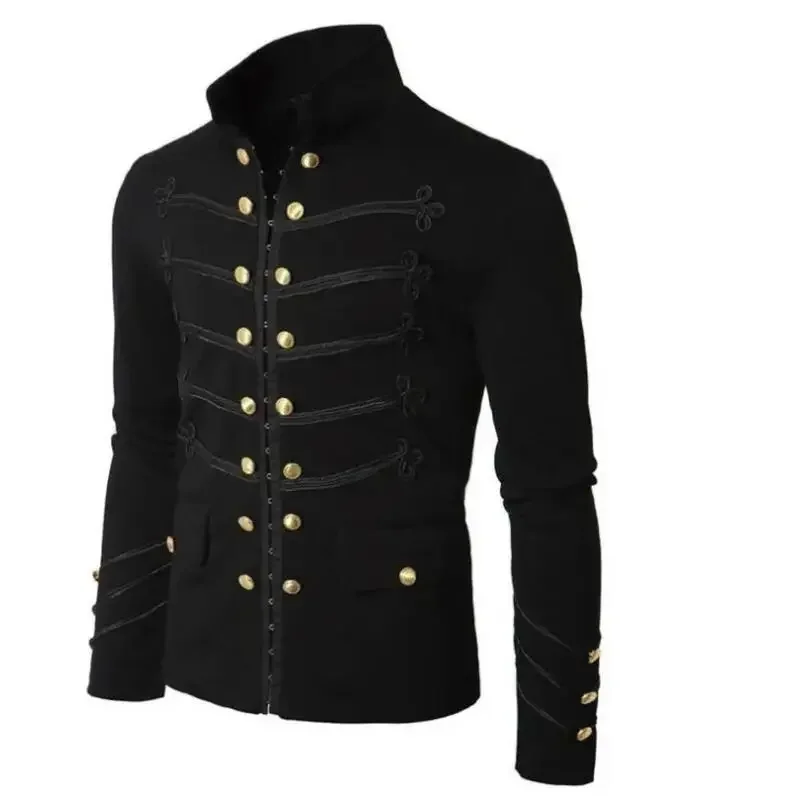 Vintage Military Steampunk Frock Coat Adult Men Stand Collar Gothic Punk Jacket Halloween Dress Up Suit view 2