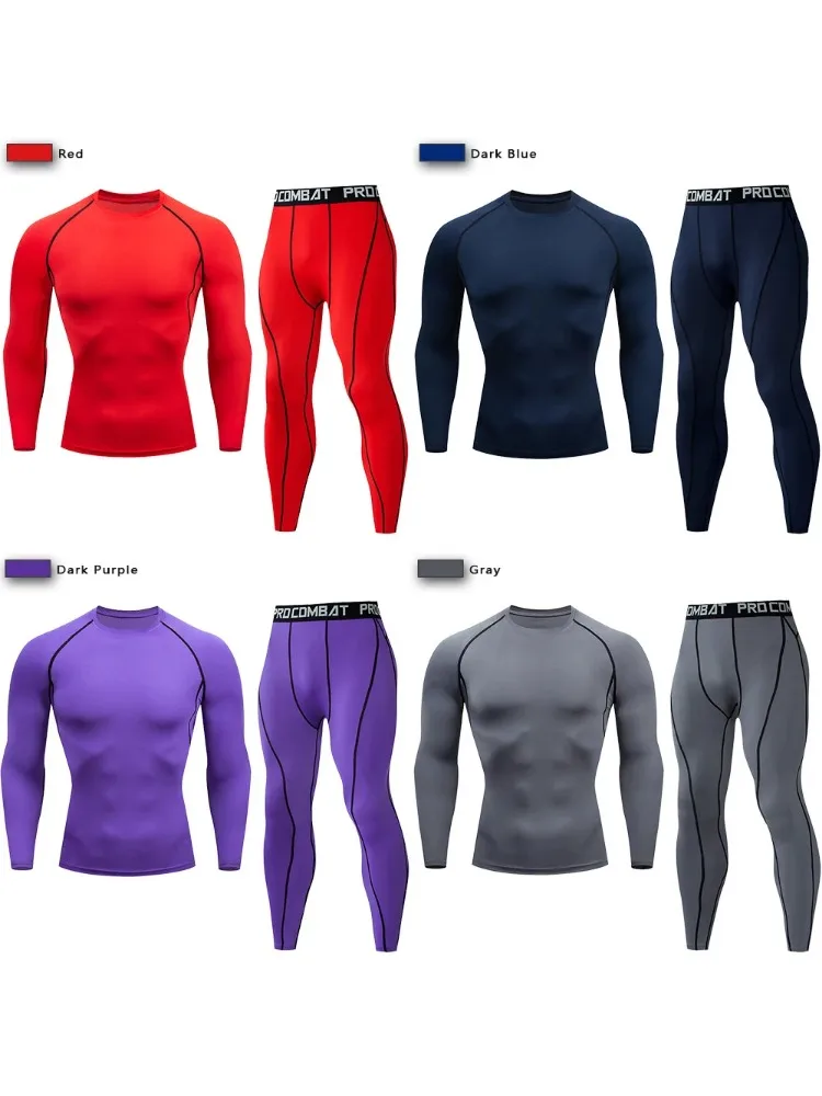 AliExpress Autumn and winter Men's Compression Sportswear Suit  Tight thermal Yoga Sets Workout Jogging Fitness Clothing Tracksuit Pants