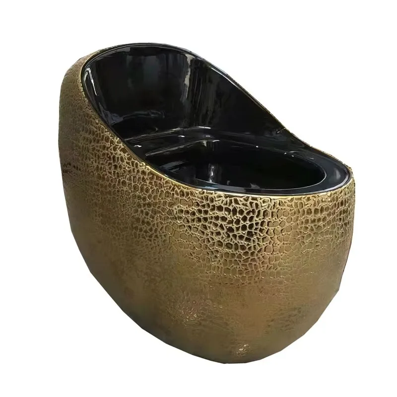 hot sale luxury style gold black color one pieces toile ceramic golden embossed commode modern bathroom egg shaped toilet