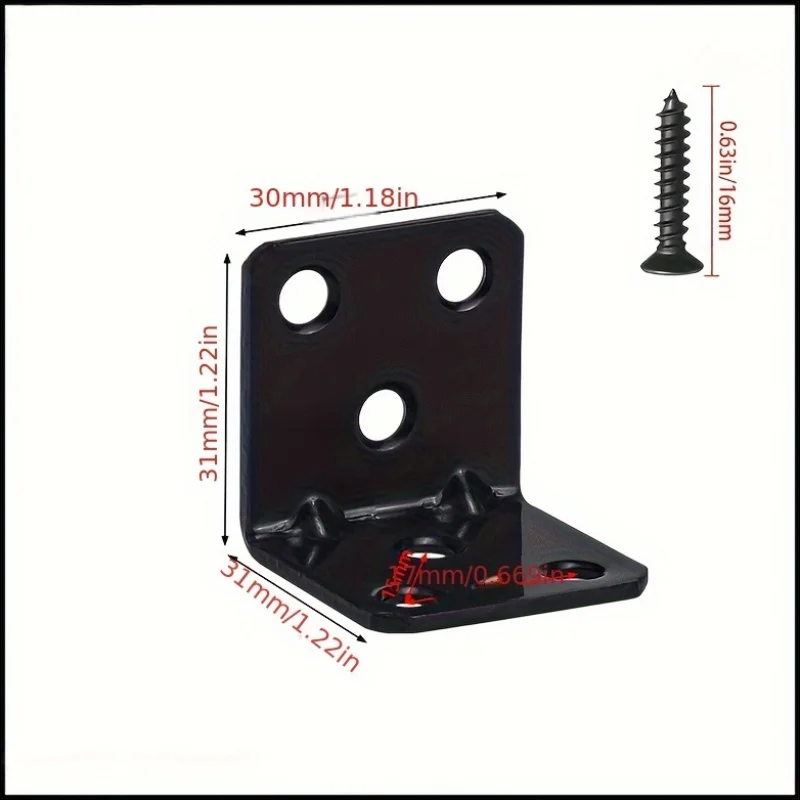 140pcs, heavy-duty black L-shaped corner brackets and screws, pre-drilled holes for easy assembly, industrial hardware.