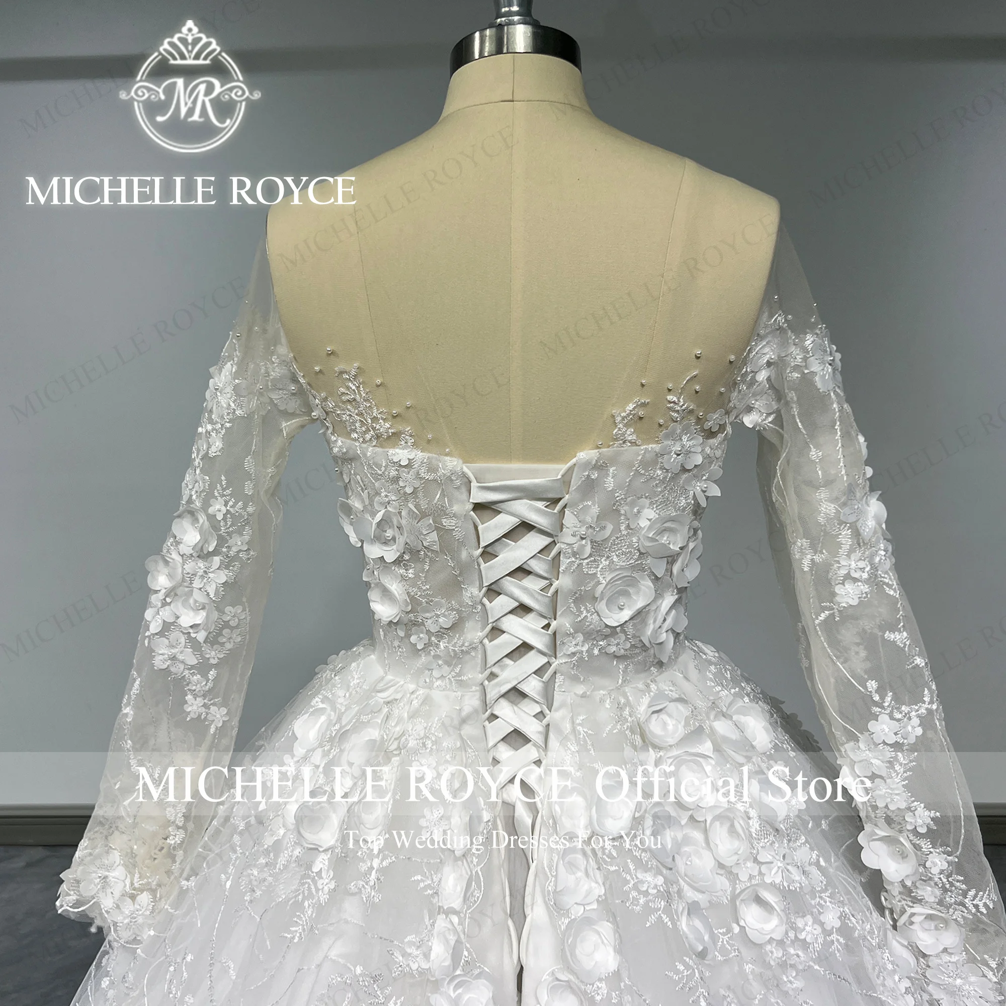 Michelle Royce Ball Gown Wedding Dresse 100% Real photos Long Sleeve Sweetheart Flowers Appliques Wedding Gown Vestidos De Novia