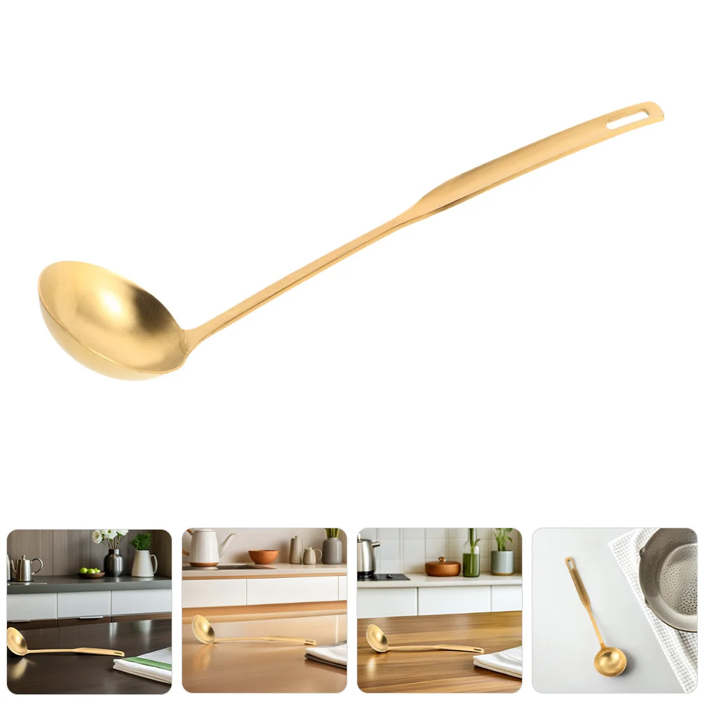 

2Pcs Golden Stainless Steel Ladle Ideal for Hotpot Soup Stew and Professional Restaurant Settings Cooking Ladle