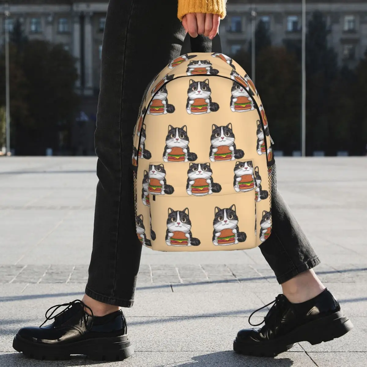 A Cat Eating A Hamburger Backpack Student BookBag Children School Bag Computer Shoulder Bags for Men Women