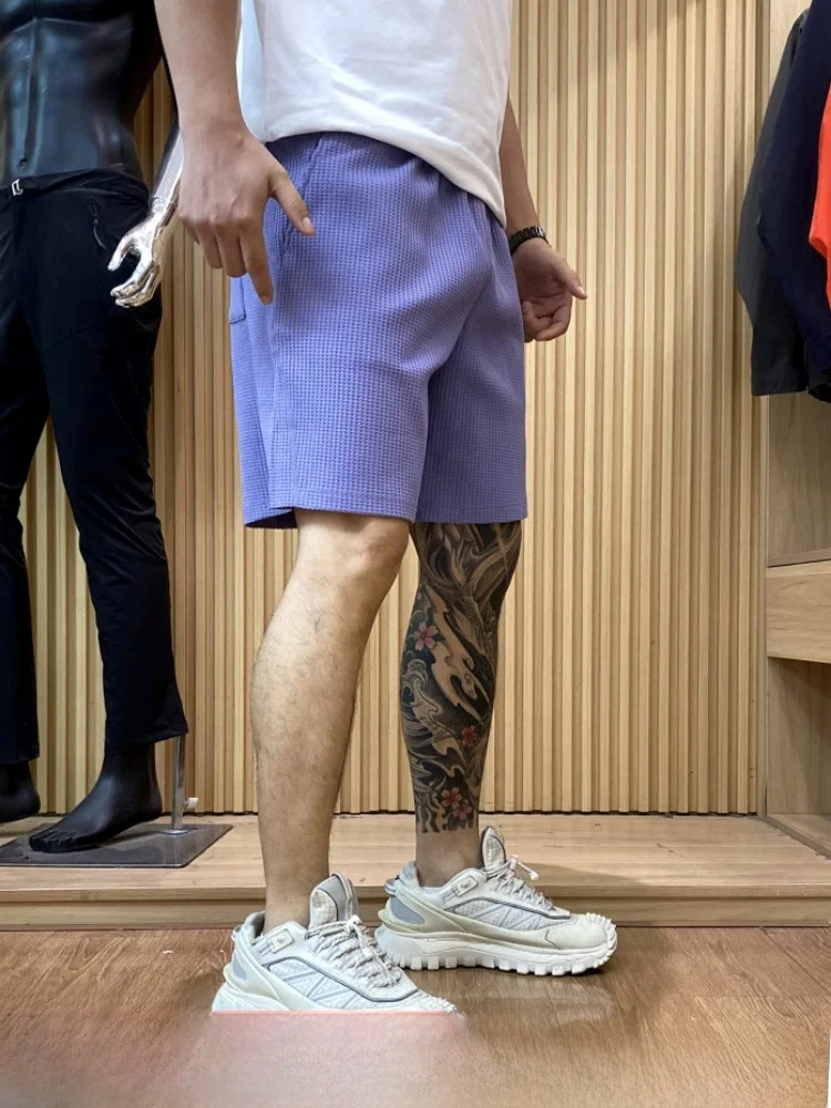 Comfortable Breathable Elastic Waist Straight Leg Short Pants 3D Tailoring Cool Sensation Waffle Pattern Summer Men's Shorts