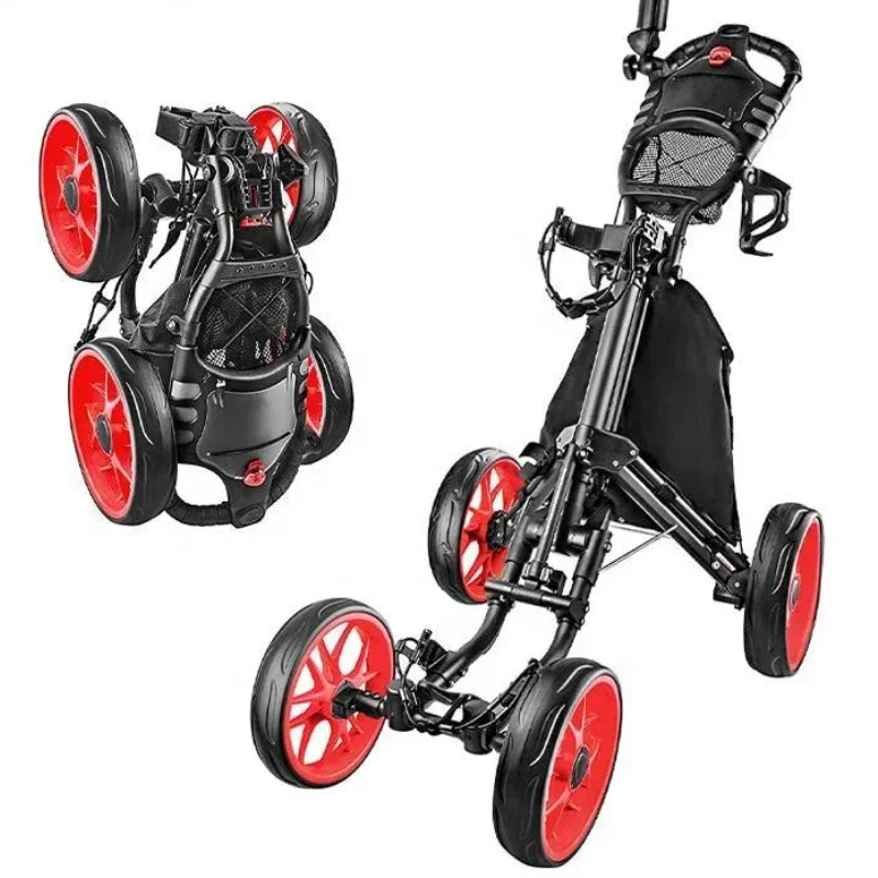 design 4 Wheels Push Golf Trolley Top Quality Golf Push Cart Trolley with Umbrella Holder