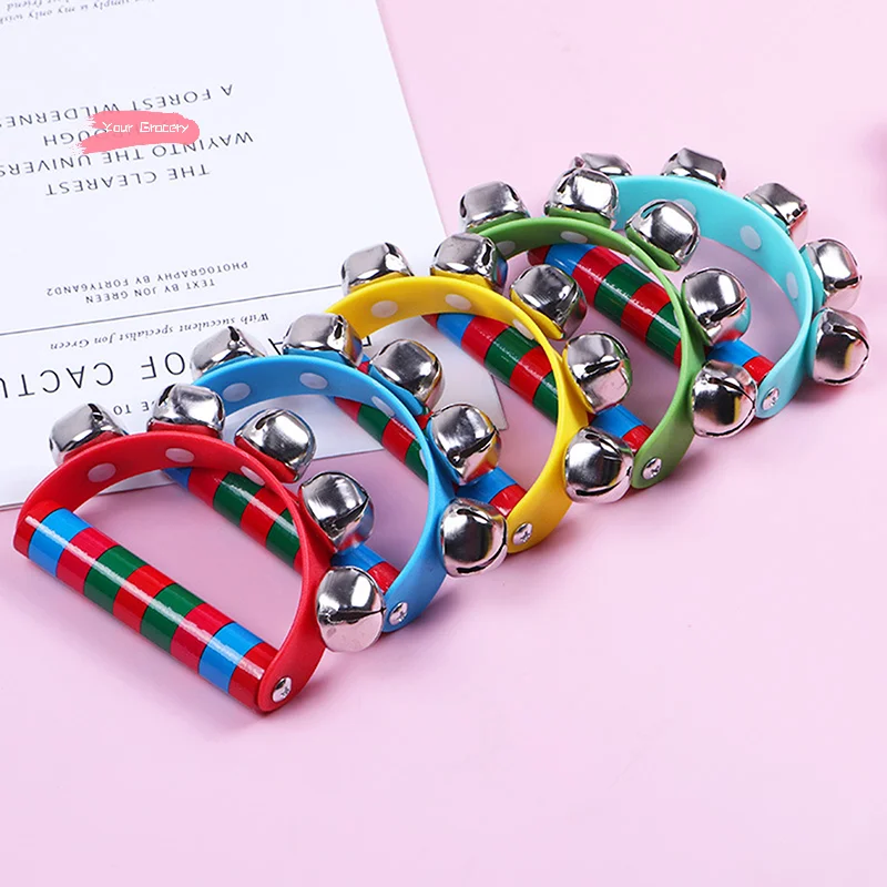 1Pc 子供用木製ハンドベル 5 ジングルベル付き楽器おもちゃ音楽クラス用知的小道具ハンドベル