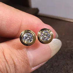 Unisex Classic Small Round Stud Earrings For Women Men Antique Gold Color White Zircon Tiny Ear Studs Daily Versatile Jewelry CZ