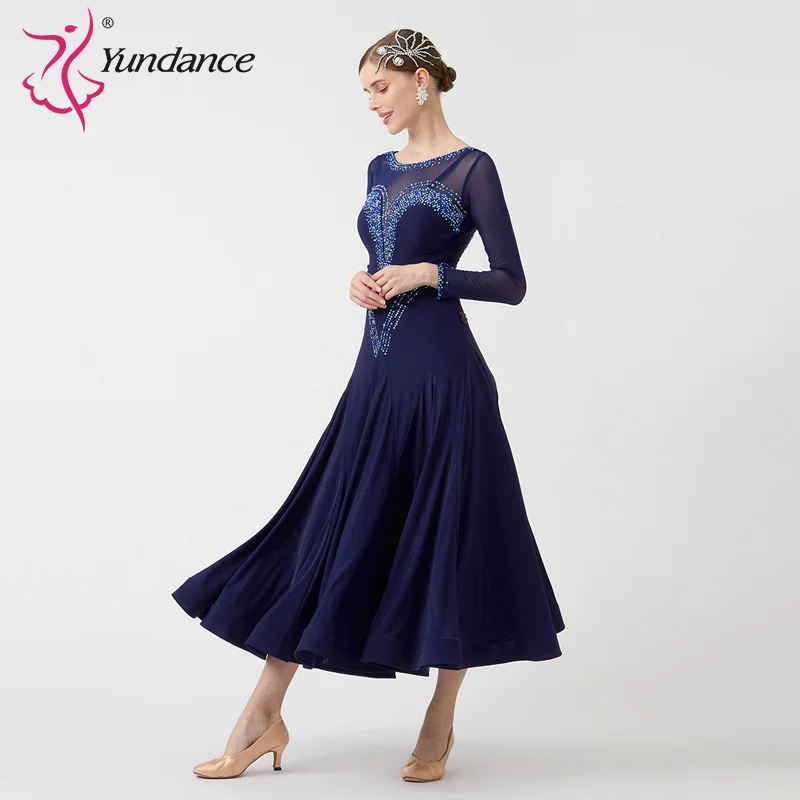 M-23058 New Women Modern Dance Rhinestone Color Diversity Dress Ballroom National Standard Waltz Competition Performance