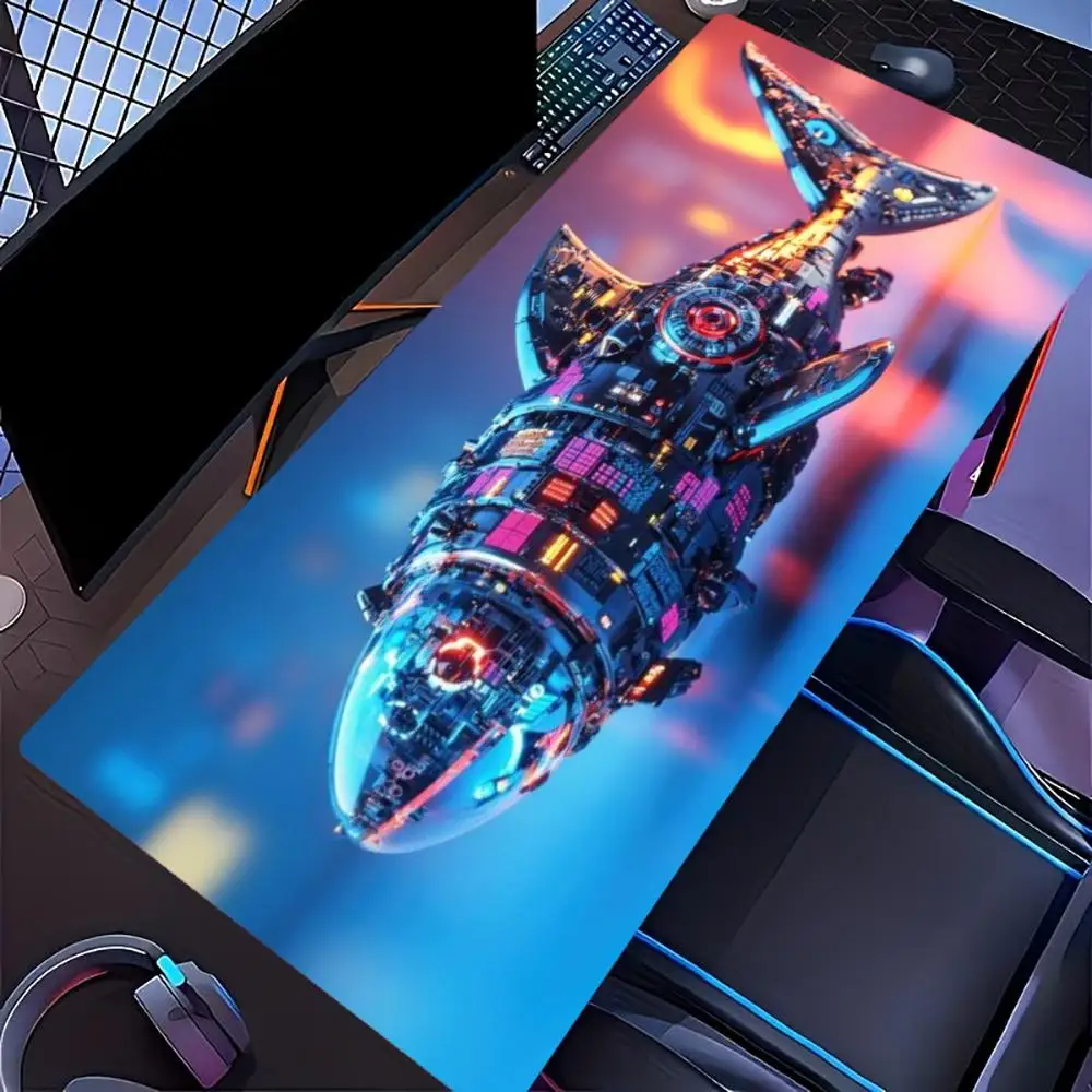 Large Gaming Mouse Pad XXL Cyberpunk Mecha Shark Neon Sports Car Deskmat Non-Slip Rubber Keyboard Mat Big Computer Accessories