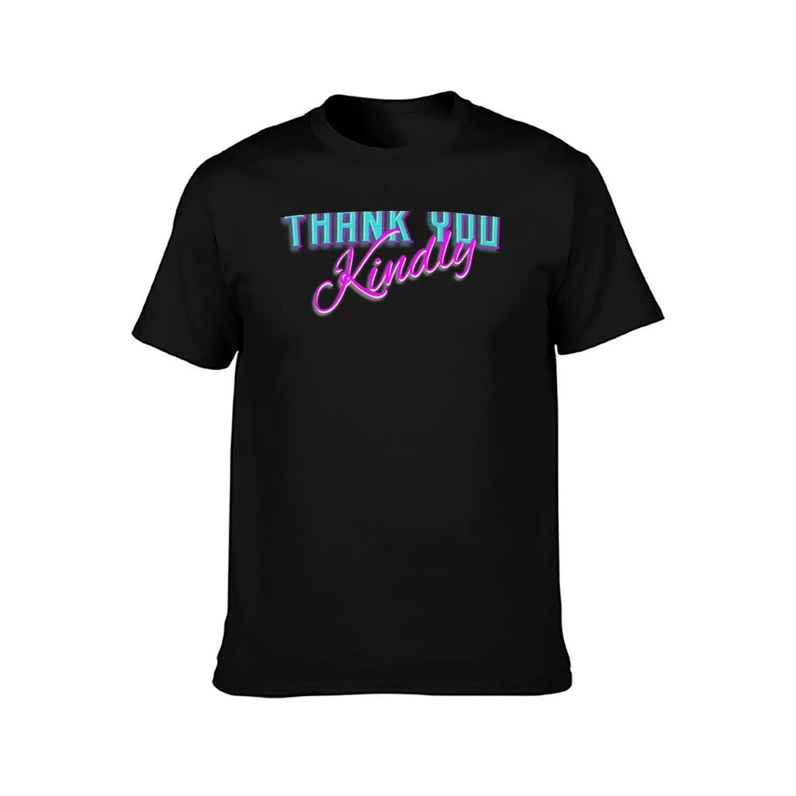Modern 3d Lettering Thank You Kindly Script on Turquoise and Magenta on Soft Pink T-Shirt, Summer Casual Cotton Tee, 100% Cotton