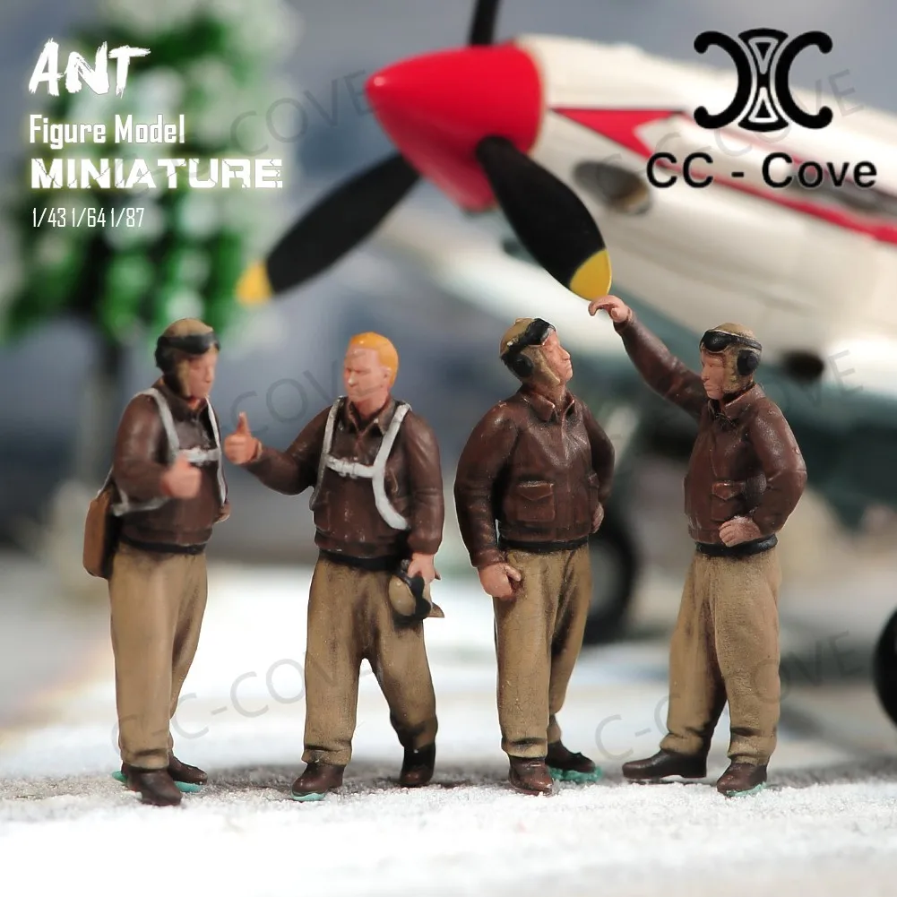 

Painted Miniatures 1/43 1/64 1/87 A Team Of Four Fighter Pilots Unpainted Figure Model Toys Gift View Decoration