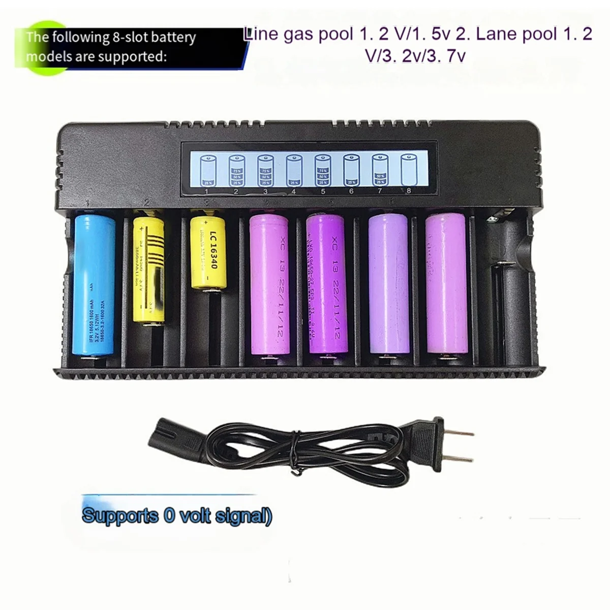 LCD Display 8-Slot 18650/26500 Battery Charger 3.7V Lithium Battery Ni-MH Ni-Chrome 1.2V 1.5V Battery Charger EU-Plug