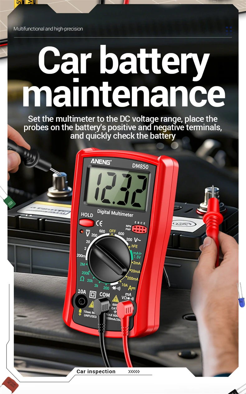 ANENG DM850 Multimeter-Tester 1999 Zähler AC DC 600V DC10A Ohm Dioden-Trioden-Prüfer mit Summer und Datenhaltefunktion, tragbares Messwerkzeug für Elektriker – Detail 7