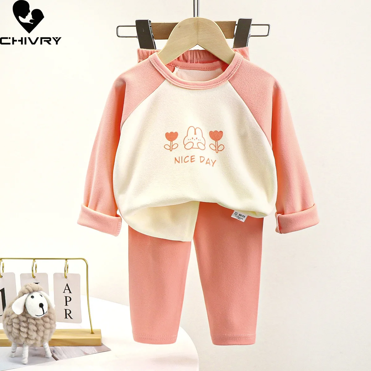 Boys Girls Autumn Warm Pajamas Kids Cute Cartoon Panda Long Sleeve T-Shirt + Pants Pyjamas Baby Autumn Underwear Clothing Sets