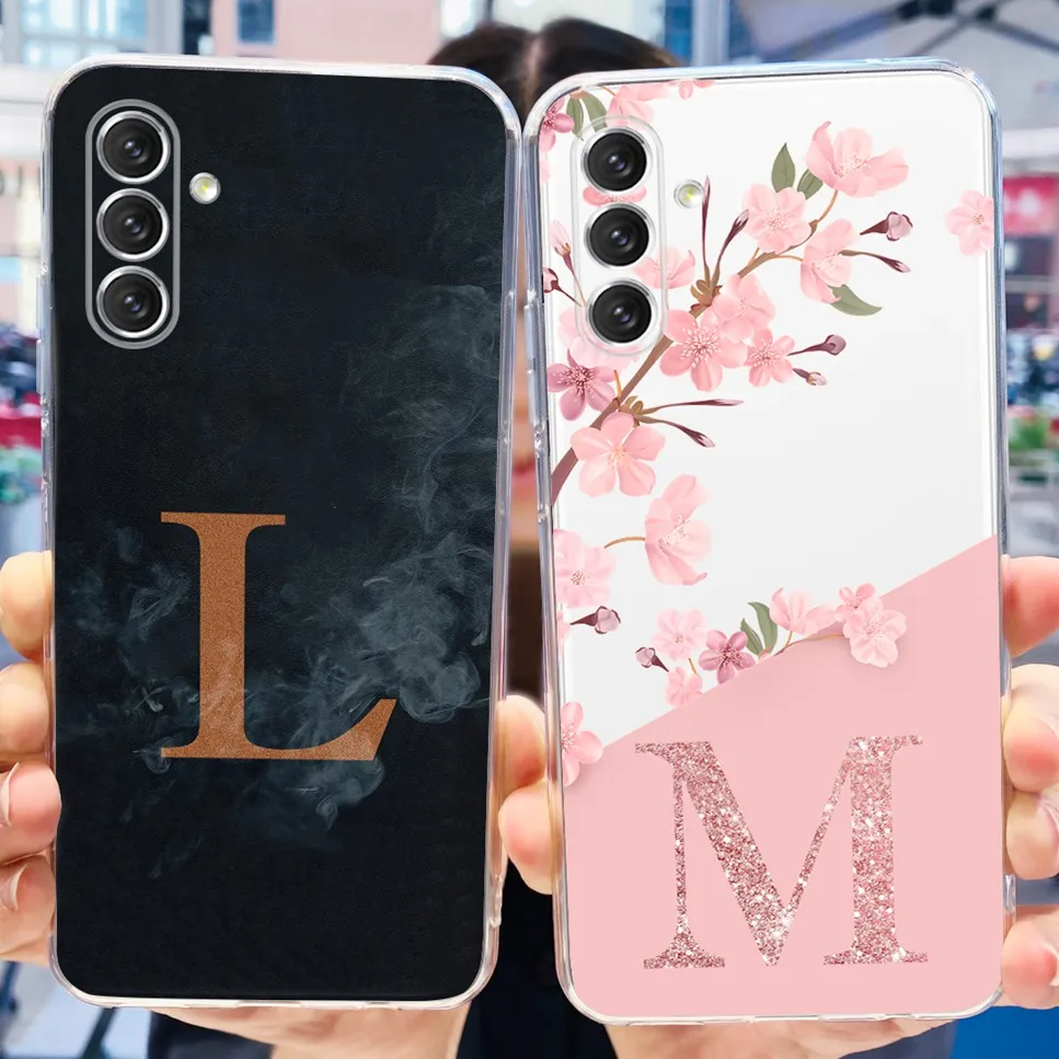 For Samsung Galaxy A13 A14 5G Case Fashion Letter Flower TPU Soft Silicone Cover For Samsung A 13 A14 A 04S Phone Case Funda