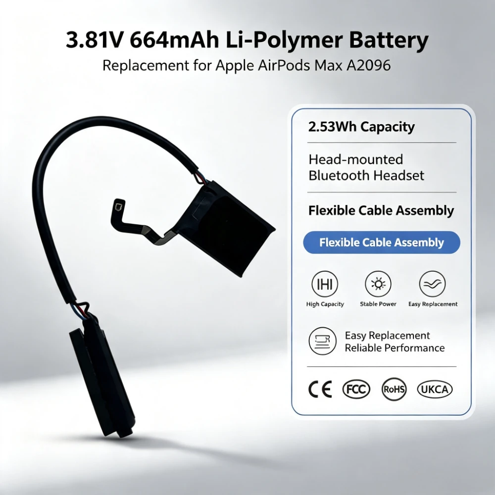3.81V 664mAh 2.53Wh Replacement Li-Polymer Battery for Apple Air Pods Max A2096 Head-mounted Bluetooth Headset battery accessory
