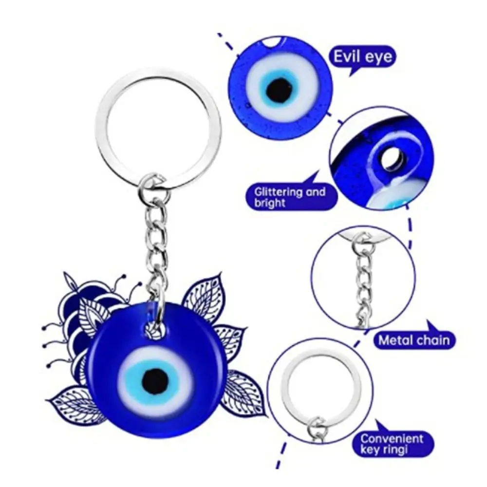 Blue Eye Lucky Eye Keychain Turkey Glass Bead Lucky Eye Pendant Tassel Pendant Metal Ring Car Hanging Charm Backpack - view 5