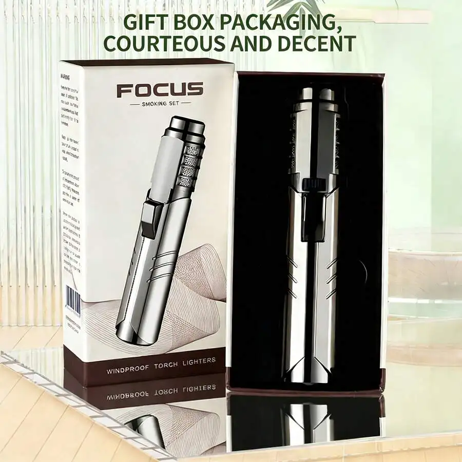 Gasless Rechargeable Windproof Flame Gun Lighter Electroplated Gift Box Set Suitable for Welding Torch Direct Spray Barbecue Outdoor Gift for Boyfriend or Girlfriend