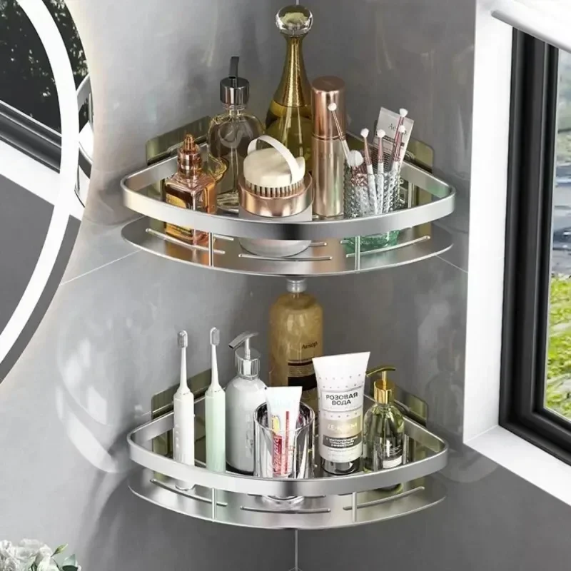 

Bathroom Shelves Corner Shower Shelf Aluminum Wall Mount Shampoo Storage Rack Holders No Drill Kitchen Bathroom Accessories