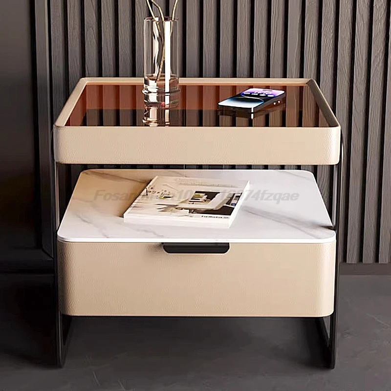 Italian Minimalist Pine Wood Nightstand Sintered Stone Top Bedside Table Luxury Modern Bedroom Side Cabinet 2026 New Home Piece