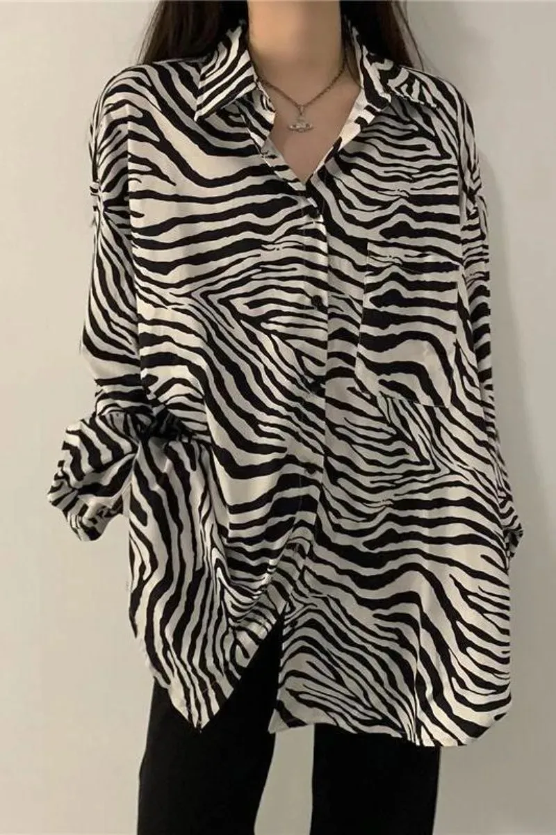 ربيع الخريف الساخن بيع فضفاضة ومريحة زيبرا طباعة تنوعا النسخة الكورية الرجعية بسيطة عارضة التخسيس في الهواء الطلق أعلى #3