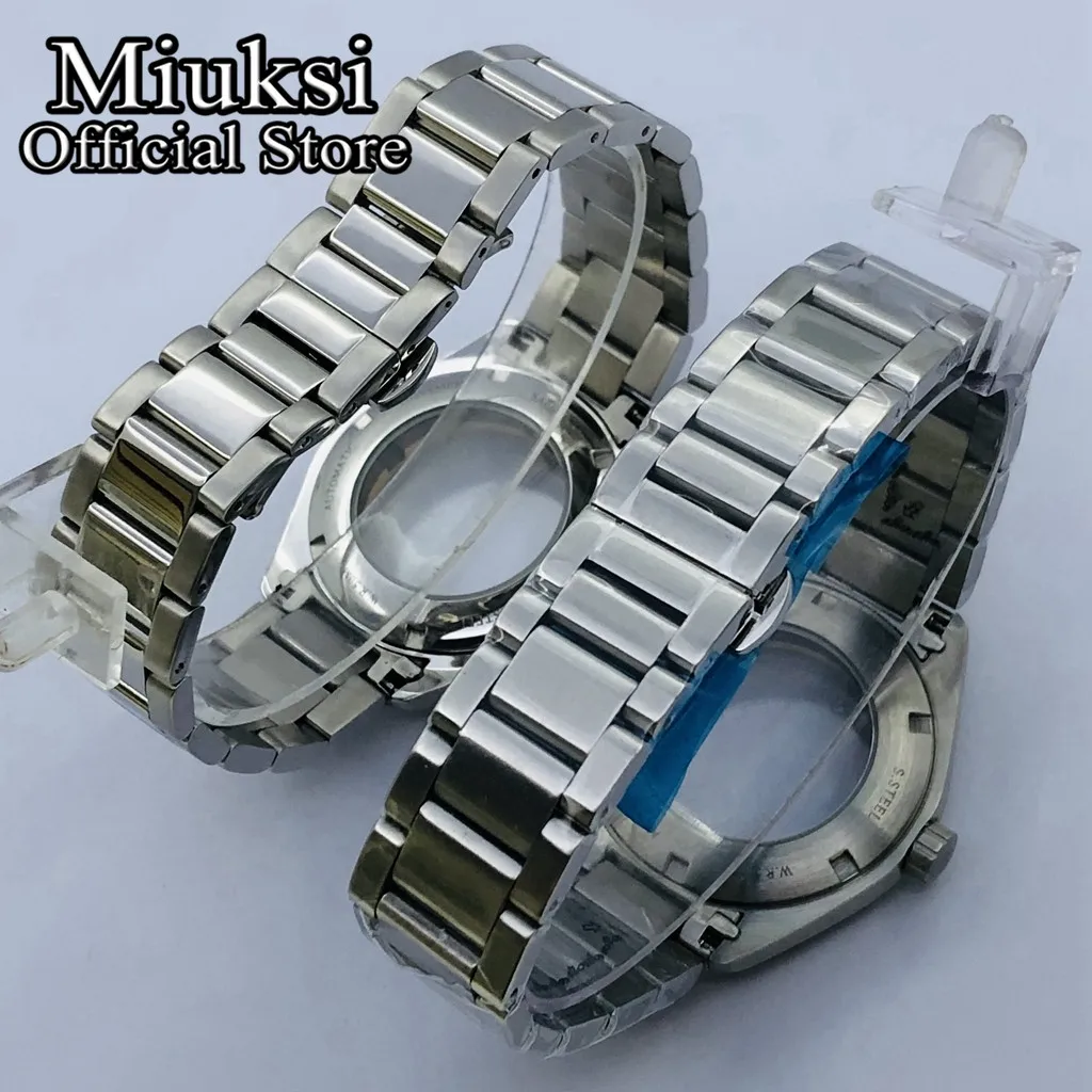 Miuksi 41mm silver sterile watch case sapphire glass fit NH35 NH36 ETA2836 Miyota8205 8215 821A Mingzhu DG2813 3804 movement