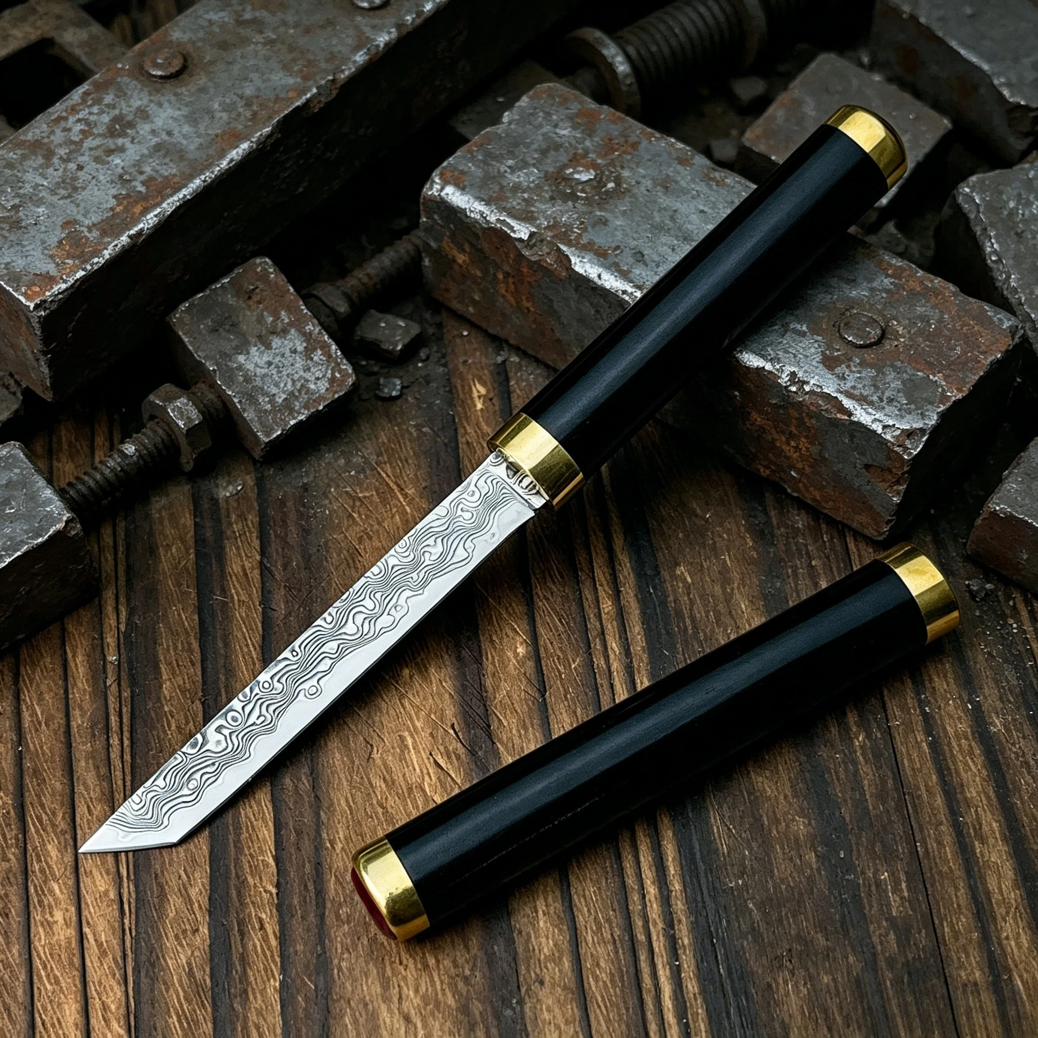 

All-in-One EDC Fixed Knife – Damascus Steel Blade, Ebony Grip – Lightweight Penknife for Outdoor Camping & Everyday Needs