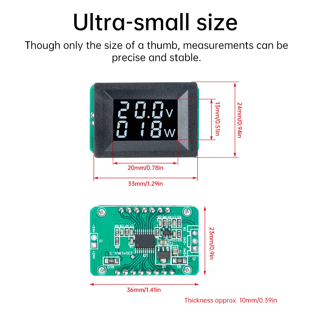 

DC 10-30V LCD Mini Digital Voltmeter 100W 200W 300W 400W Resistance Chip Power Meter Voltage Tester Power Supply Measure Tools