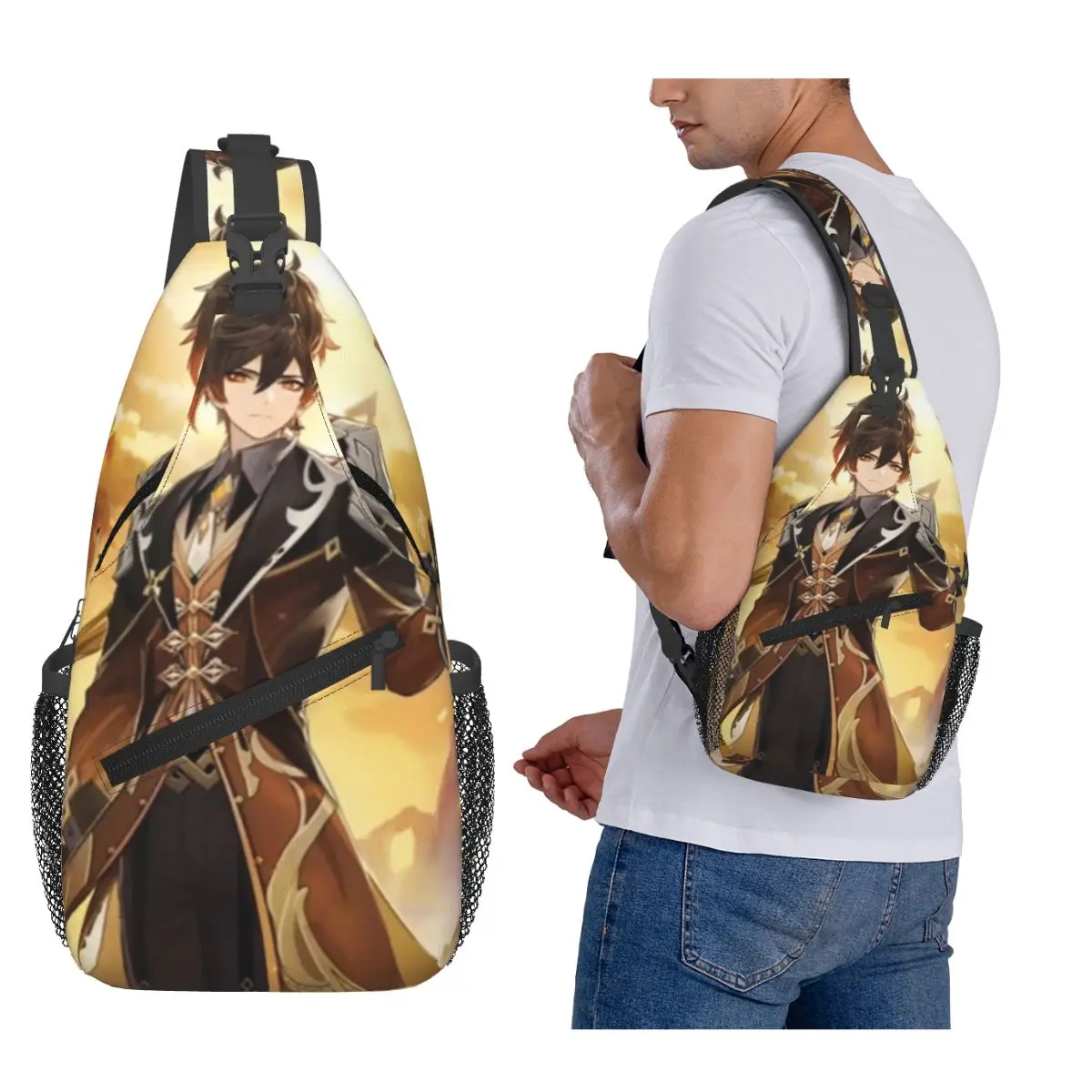 

Zhongli Genshin Impact нагрудная сумка мужской рюкзак через плечо нагрудная сумка дорожный походный рюкзак сумка на плечо