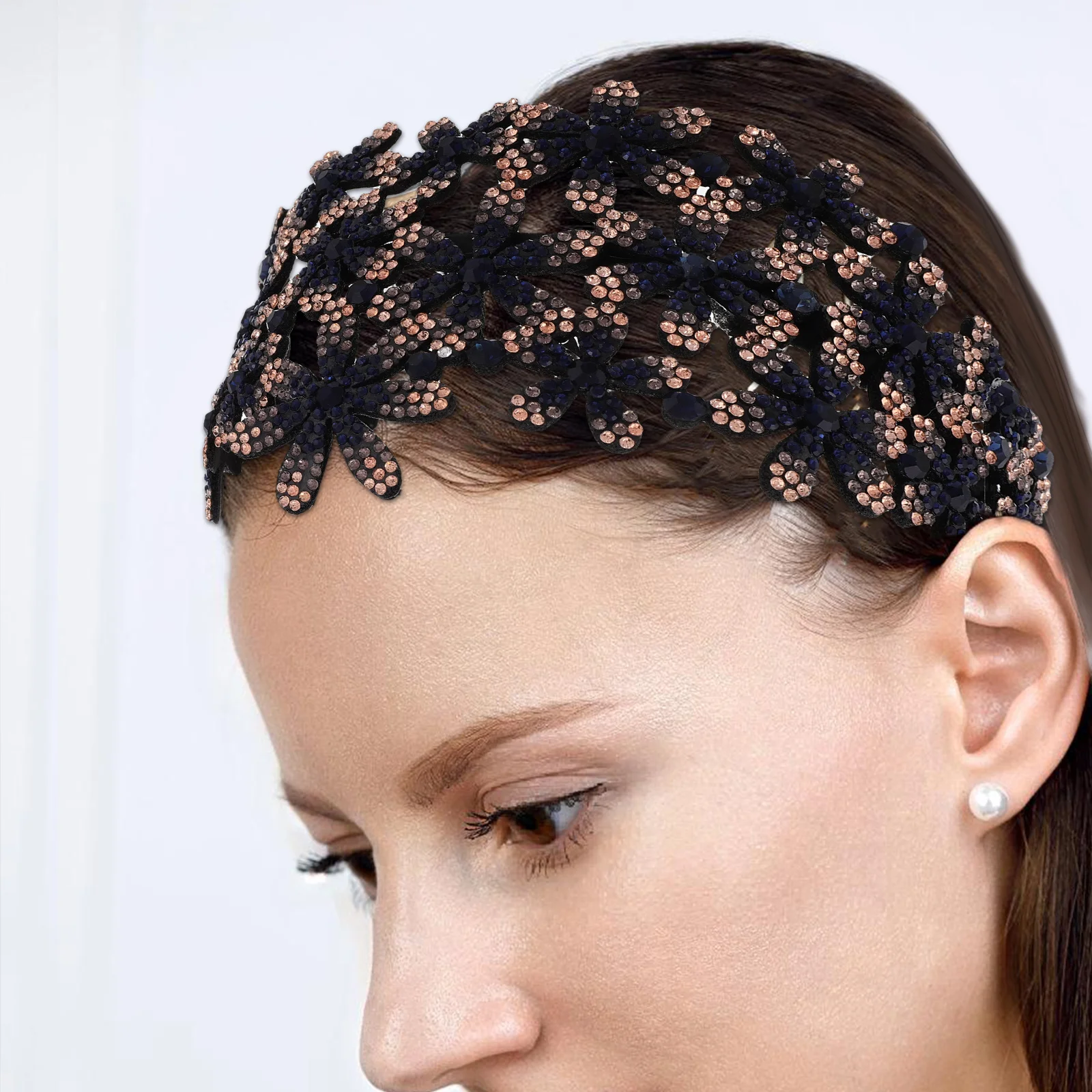 

Rhinestone Flower Accessories Wide Headb Bridal Wedding Crown Non Slip Rhinestone Flower Wide Headb Sturdy Elegant Everyday