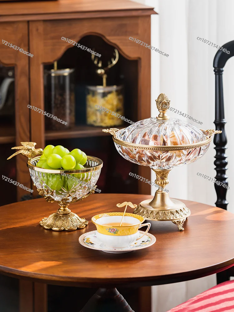 Vintage Carved Glass Storage Container European Style Home Living Room Fruit Serving Decor